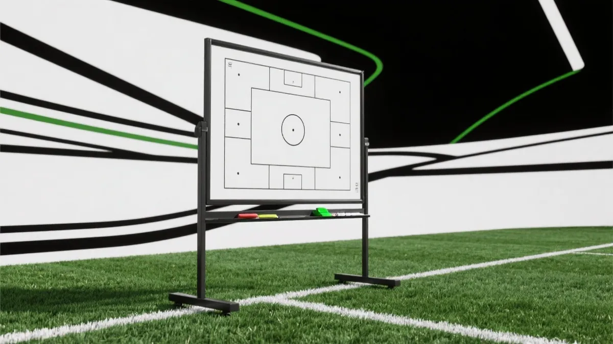 战术板与球场线条的抽象视觉：象征决赛中的选择与克制